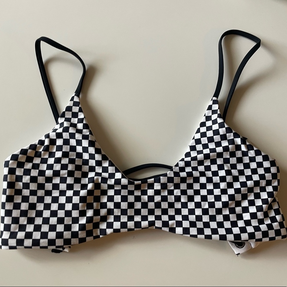 Boys + Arrows Black and White Checkerboard Bikini Top